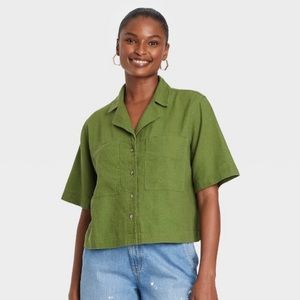 Universal Thread cropped linen button up